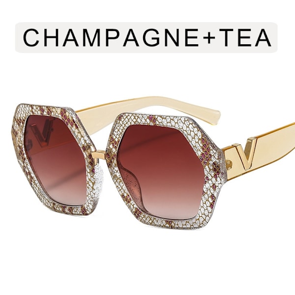 Fashionabla stora hexagonala solglasögon för damer, överdimensionerade glasögon för män, fyrkantiga solglasögon för damer Champagne Style9