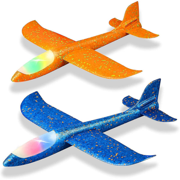 2-pack LED Ljus Flygplan, 44,5 cm Stort Kastskumsplan, 2 Flyglägen Glidflygplan, Flygande Leksak för Barn, Presenter för 3 4 5 6 7