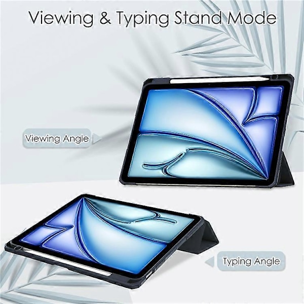 Kompatibelt Skal för iPad Air 11 (2024) Transparent Fodral PU Läder Auto Wake Sleep Skyddande Fodral med Pennhållare DarkBlue
