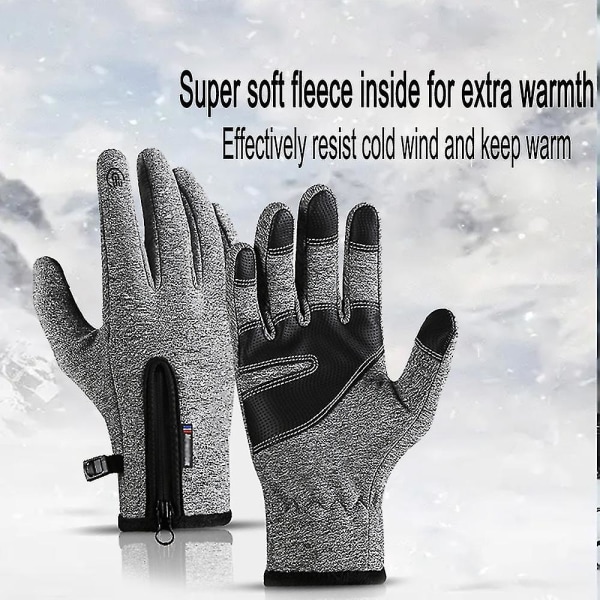 Vinterhandskar för män och kvinnor, vattentäta varma handskar, fingertippskänsliga S-XL Grey M