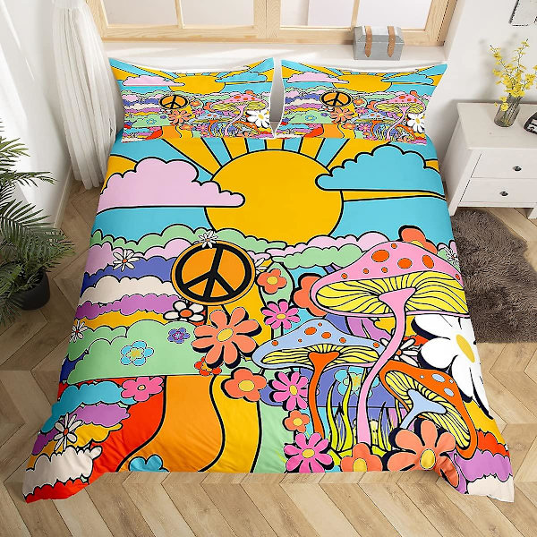 Boho Sieni King Queen Pussilakanasetti Hippie Sateenkaari Vuodevaatesetti Groovy Kukka Peittopäällinen Sarjakuva Tähti Polyesteri Peittopäällinen