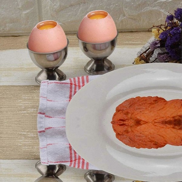 8X Äggkoppar Set Rostfritt Stål Ägg Hårdkokta Ägg och Mjuk Bricka Verktygshållare Kök, Silver