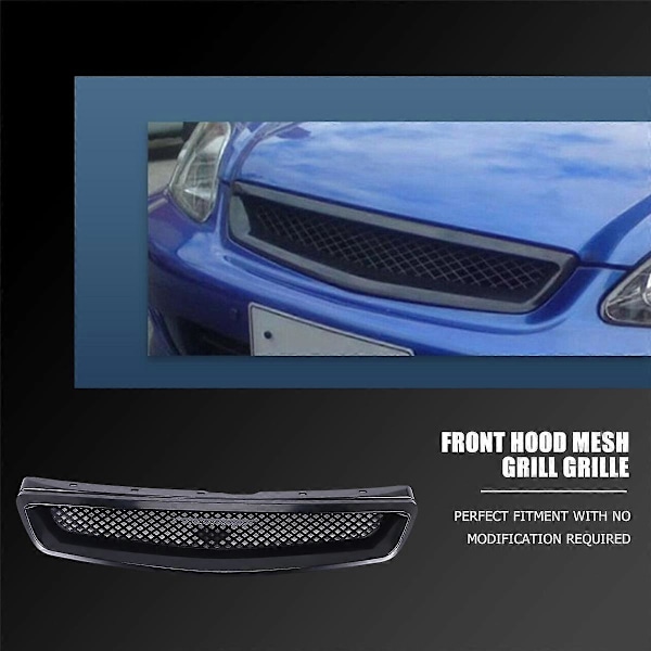 EK T-R Style Front Kofanger Hjelm Mesh Grill Racing Grill til EK DX EX LX Type R 1999-2000 Glossy Bla