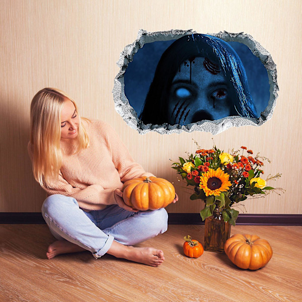Sæsonbestemt & Julepynt Halloween Horror Kvinde Knækket Væg Soveværelse Stue Hjem Vægdekoration Tapet Selvklæbende Q
