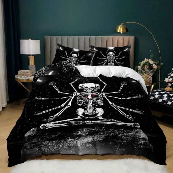 S21 3D-tryckt Skelett Påslakan Örngott 2/3 st Sängkläder Set Halloween Present US TWIN 173x218cm