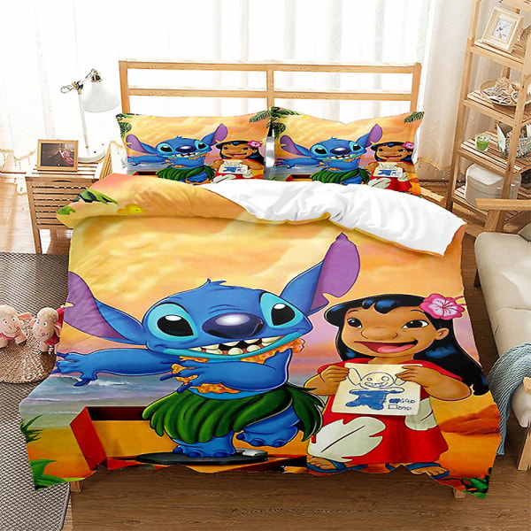 Stitch 3D-tryckt Sängklädesset Påslakan Örngott Barnpresent Färg 18 AU single 140x210cm
