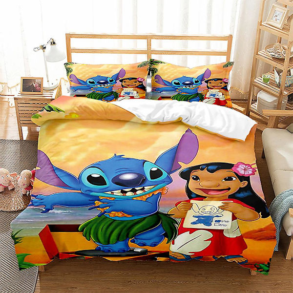 Stitch 3D-tryckt Sängklädesset Påslakan Örngott Barnpresent Färg 18 US TWIN 173x218cm