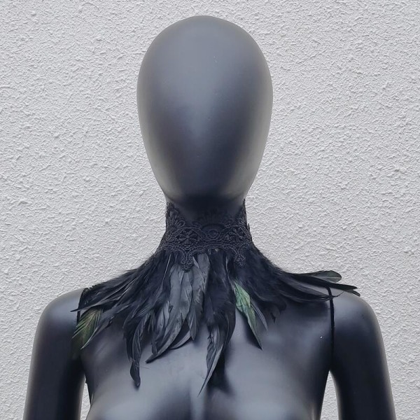 Lace Swap Feather Bib Huivi Fake kaulus Halloween Naamiaisasu black