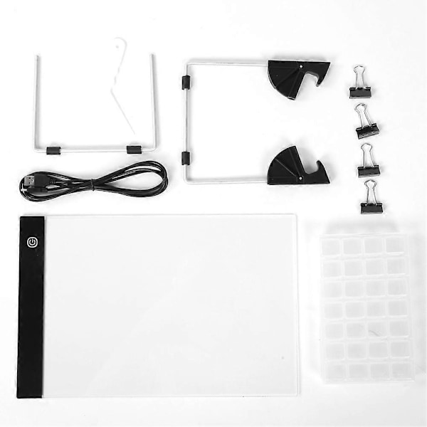 6 stk Diamantmalingsverktøy LED Lys Kunstutstyr Lysende Panel Flip Book Kit A4