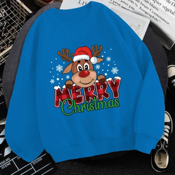 (Premium collegepaita)Söpö Merry Christmas Print Naisten Syksy Talvi Ihana Fleece Pitkähihainen Miesten Casual Pyöreä Pääntie Black XXL