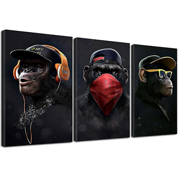 Wise Monkeys Lærreds Vægkunst Print Lærredstryk Til Stue Moderne Boligindretning 30x50cm 3 Dele kun lærred