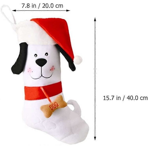 3D Hundbensformad Plysch Julstrumpa - för Väggdekoration, Öppen Spis, Träd, Fönster (Vit) Tecknad Valp Julstrumpor Presentpåse
