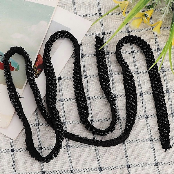 1 Yard Pärlband DIY Handgjorda Kläder Broderade Sömnadsdekorationstillbehör (1cm Svart Sned Pärla)