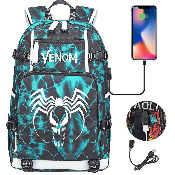 Venom Fashion Painettu USB Nuorten Koululaukku (2-117) Color-14