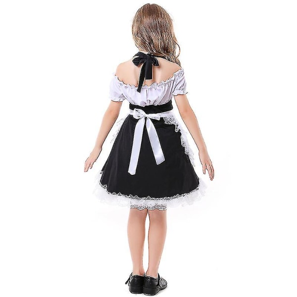 Barn Barn Lovely Maid Cosplay kostym för flickor Lolita Svart Vit Grimma Klänning Fantasia Halloween Kostymer L 130-145cm