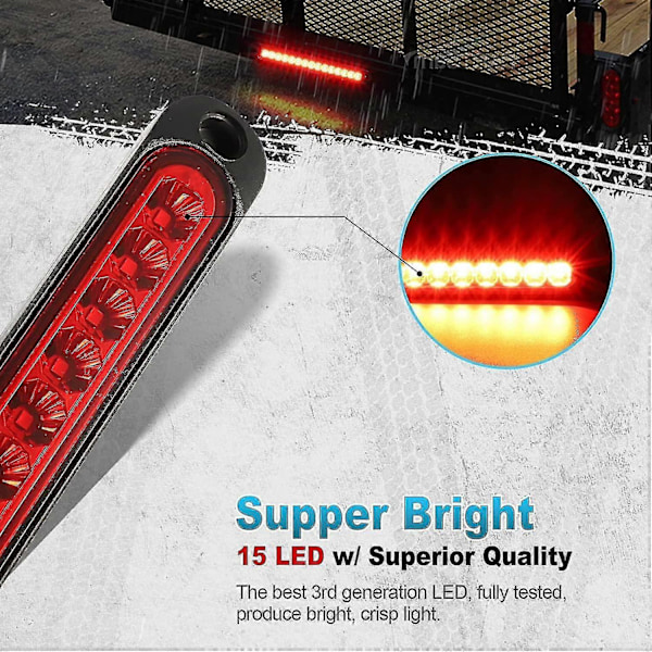 2 kpl 12 V 15 LED perävaunun jarruvalopalkki, vedenpitävät takavalot, ajovalot, tunnistusvalo maastoautoon, pakettiautoon, matkailuautoon, UTV:hen, ATV:hen