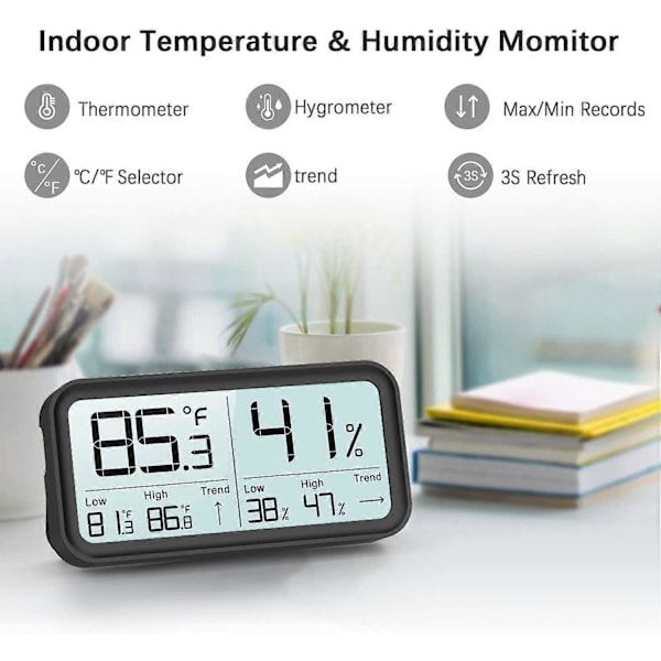 Digital Hygro-Termometer Inomhus Termometer Hygrometer, Temperatur Luftfuktighetsmätare, Luftövervakning för Rum, Svart