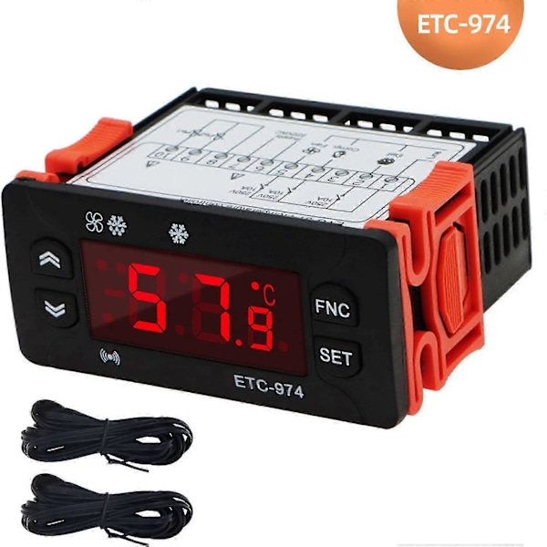ETC-974 Digital Temperaturkontroller Mikrodatorkyltermostater Kyltermostat Larm 220V NTC-sensor