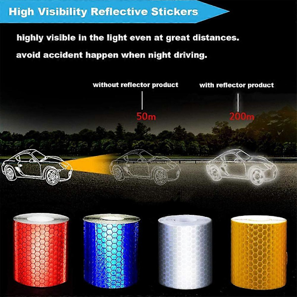 Reflekterende Tape Selvklebende 5 Farger 5 cm x 3 Meter Reflekterende Tape Vanntett Varseltape Sikker