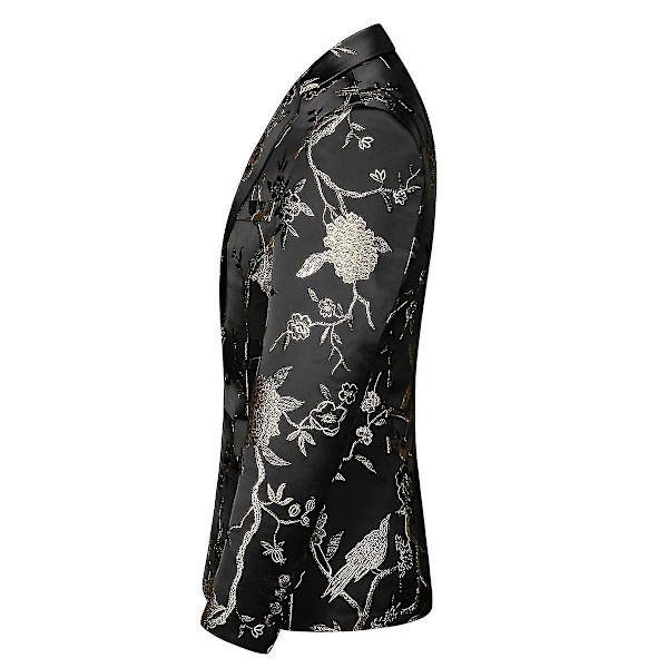 Herr Broderi En Knapp Kavaj Slim Fit Blommig Tryckt Kostym Stilfull Blommig Smokingjacka Silver M