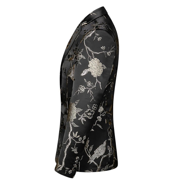 Herre Broderi En Knap Blazer Slim Fit Blomsterprintet Jakkesæt Stilfuld Blomster Tuxedo Jakke Silver L