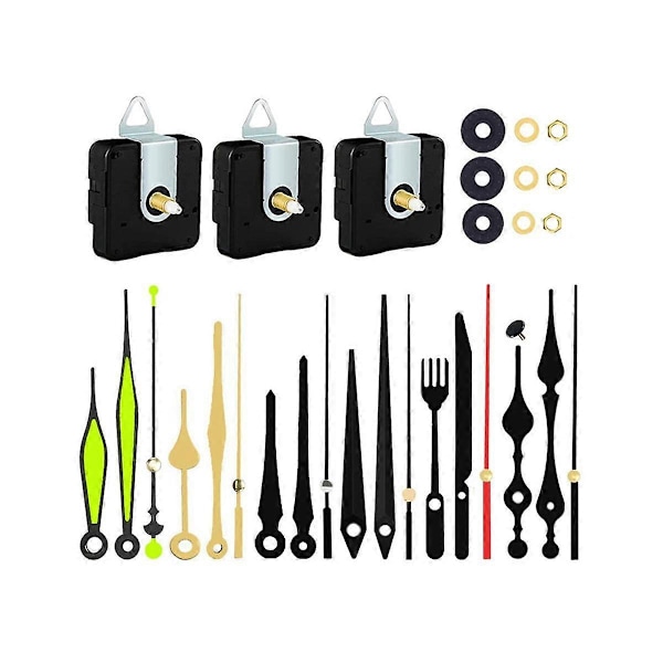 3 st Klockmekanism Kit med 6 Olika Klockvisare DIY Väggklocka Reparation Ersättningsmotordelar