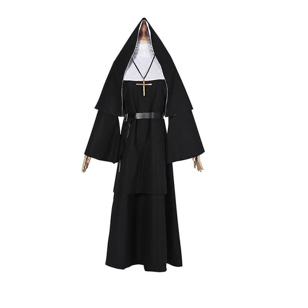 Kauhu Nunna Cosplay Puku Naisten Halloween Risti Kummitus Juhla Roolileikki Asu Karnevaali Lavaesitys Pukeutumispuku Aikuisille XXL