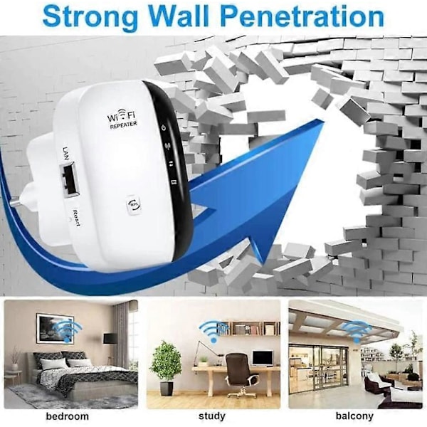 WiFi Repeater Kraftfull 300Mbps WiFi Förstärkare Kraftfull 2.4GHz WiFi Räckviddsförlängare WiFi Repeater Trådlös Extender med Ethernet-port, WiFi Extender Wi