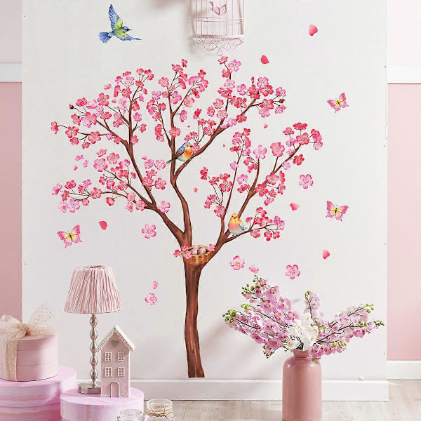 Vægstickers Stort Kirsebærtræ Vægsticker Blomstergren Træ Vægdekoration Stue Soveværelse Børn Baby Børnehave (H:150cm)
