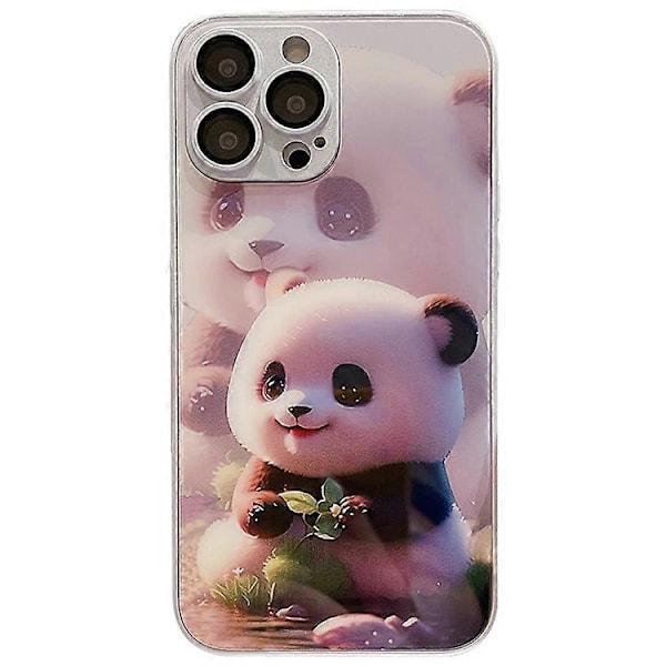 Yhteensopiva iPhone 13 Pro:lle Söpö Panda-kuvioinen karkaistu lasi + TPU-puhelinkotelo linssisuojakalvolla White
