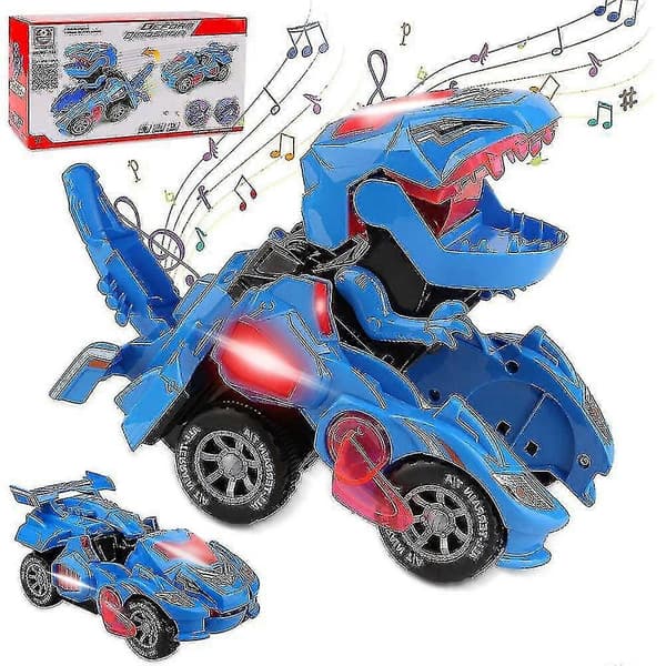 Transformerende Dinosaurleke, Transformerende Dinosaurbil, Automatisk Transformerende Dinosaurbil Med Musikk Og LED-lys Blue