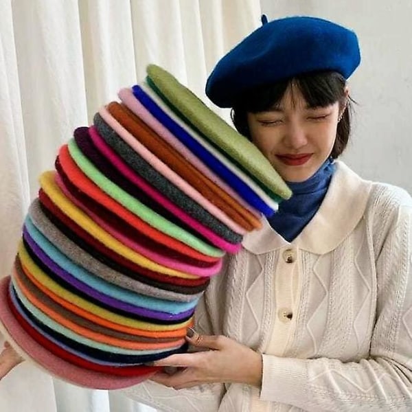 Efterårs- og vinterhat uld fortykket beret Fransk kunstner beret dame malerhat beanie hue white
