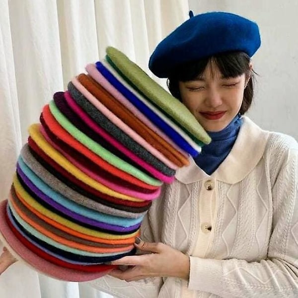 Höst och vinter hatt ull förtjockad basker Fransk konstnär basker kvinnlig målare hatt cap coffee