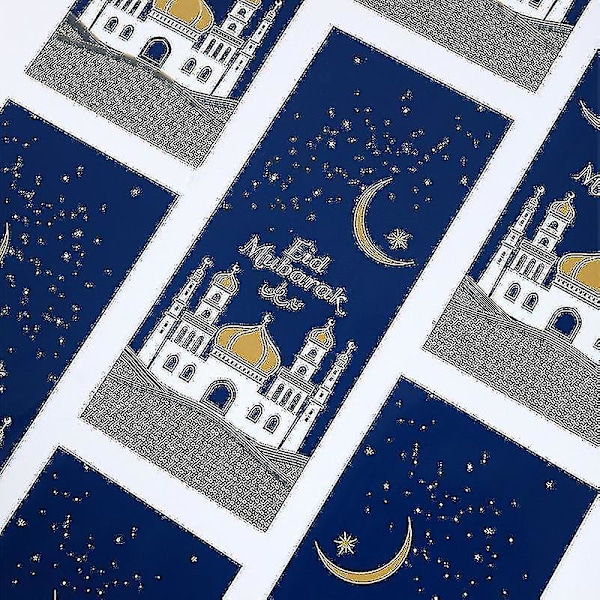 100 stk. Eid Mubarak Gaveposer, Blå Gull Ramadan-tema Trykte Eid Mubarak Festgodteposer med Twist Ties