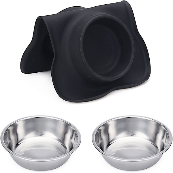 Anti-spild Skridsikre Silikone Pads + Madskåle, Egnet Til Fodring Af Små, Mellemstore Og Store Hunde Og Katte Hvalpe (sort)