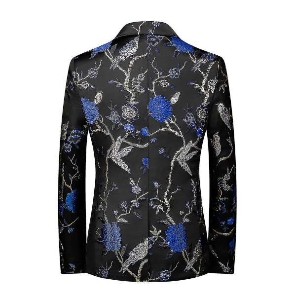 Herr Broderi En Knapp Kavaj Slim Fit Blommig Tryckt Kostym Stilfull Blommig Smokingjacka Blue L