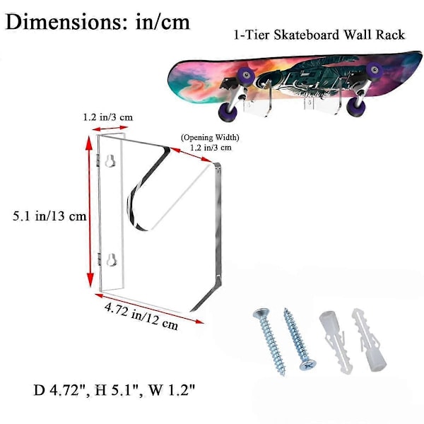 1 Par Skateboard Väggfäste Akryl Skate Board Väggfäste Display Rack Inomhus Flytande Skateboard Förvaringshållare