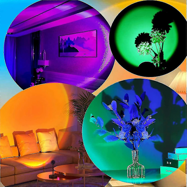 Solnedgangsprojektorlampe, 16 Farver Solnedgangsprojektorlampe Flere Farver Med Fjernbetjening, 360 Graders Rotation Led Solnedgangsprojektorlampe Natlampe Med Fad