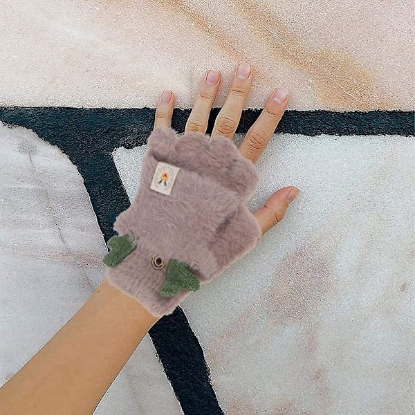 Dame Flip Plysj Hansker Fuskepels Halv Finger Hansker Fingerløse Hansker Votter Utendørs Håndbeskyttelse For Barn Jenter (beige)