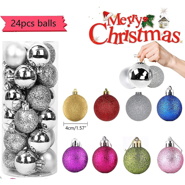 24-delade julgranskulor - Dekorativa glitterkulor - Juldekorationer för juldekoration och julfest