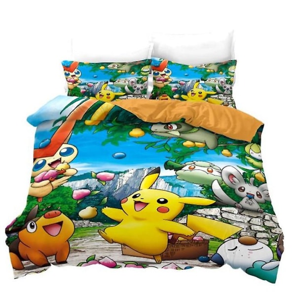 P22 Pikachu 3d - printed Sängkläder Set Påslakan Quilt Cover Örngott Barn Present AU DOUBLE 180x210cm