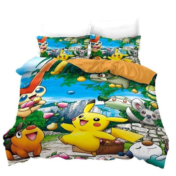 P22 Pikachu 3D Printet Sengesæt Dynebetræk Quilt Betræk Pudebetræk Børnegave US FULL 200x230cm
