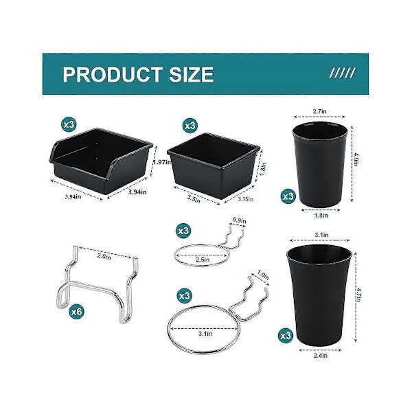 Pegboard-bakker Pegboard-kopper med kroge og løkker 12-pak, Pegboard-organiseringsudstyr, Pegboard T