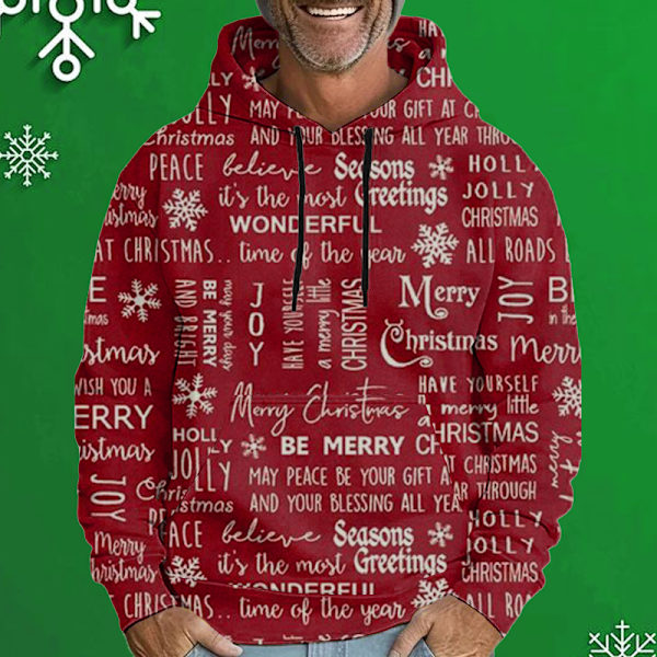 Rundhalsad sweatshirt julserie 3D-tryckt lös trendig pullover huvtröja för män 4XL