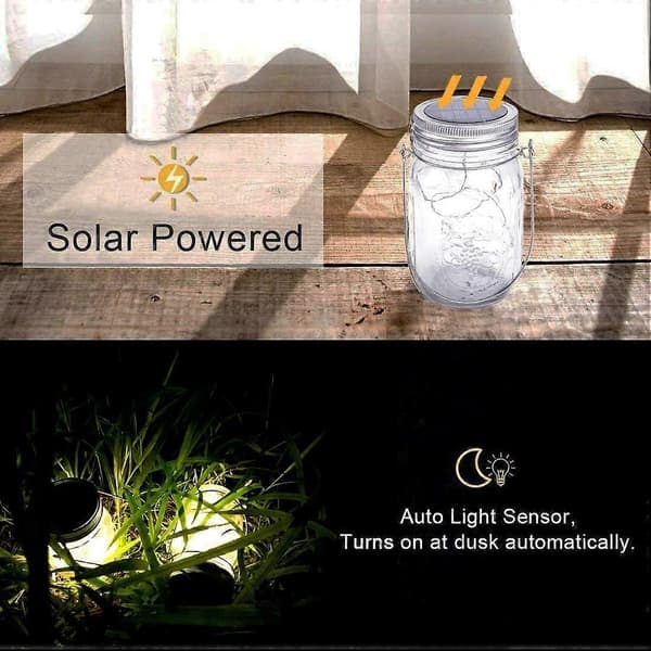 Solcellelamper Utendørs, 3 Stykker Solcelle Hagelys, Vanntette Mason Jar Hagelys Varm Hvit