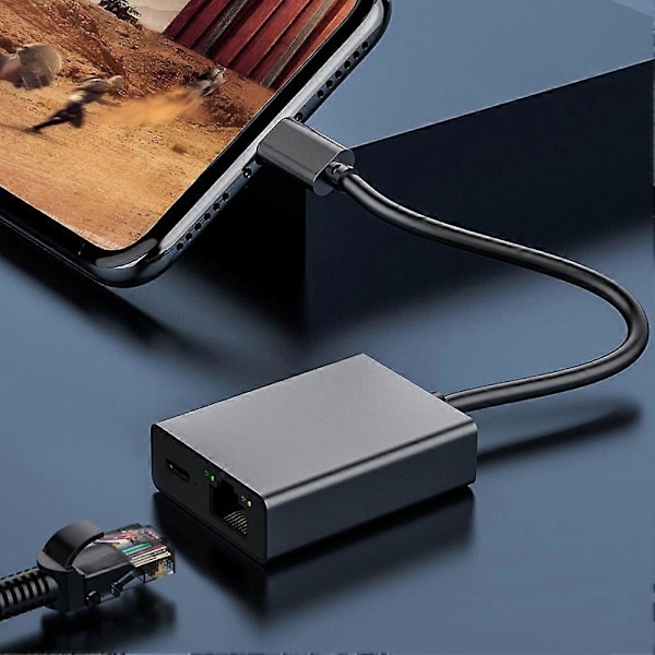 1000 Mbps Type-C - RJ45 Internet-kaapeli Verkkokortti USB Type-C - Ethernet-sovitin Tukee PD-latausta