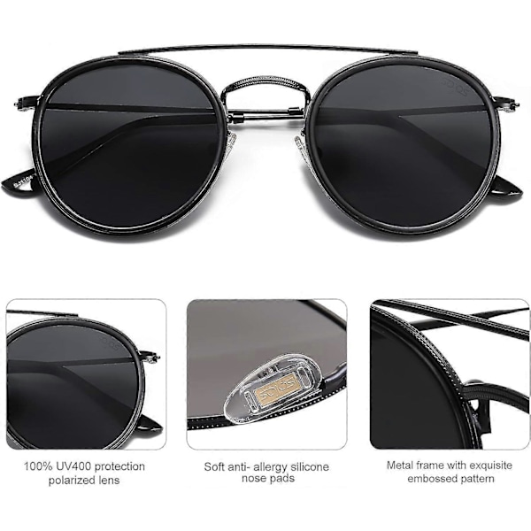 Små Retro Runde Polariserede Solbriller Uv400 Dobbelt Bro Sunnies Sunset