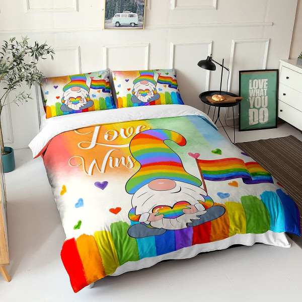 Rainbow Cover Set för tonåringar Färgglada Love Sängkläder Set Love Heart Täcken Cover A 200x200cm