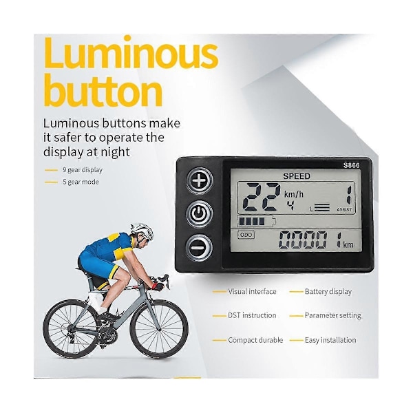S866 Kontrollerpanel Dashboard+36V 350W Sinusvåg Kontroller Elektrisk Cykel LCD-Display för E-Bike
