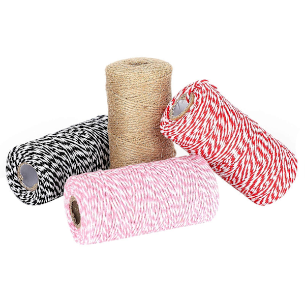4 stk. innpakningssnor tau tvunnet bomull Baker Twine Cord DIY håndlagde forsyninger